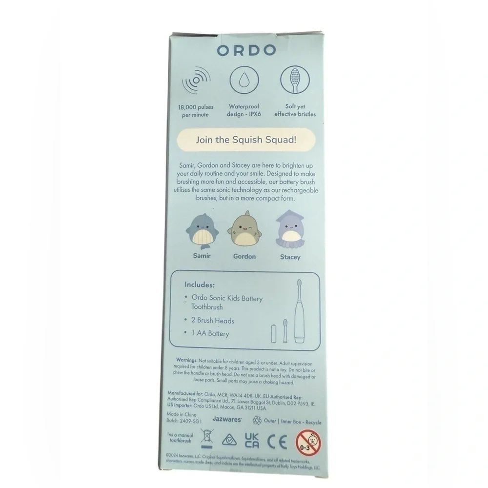 Ordo Sonic Kids Squishmallows Battery Toothbrush Bundle.